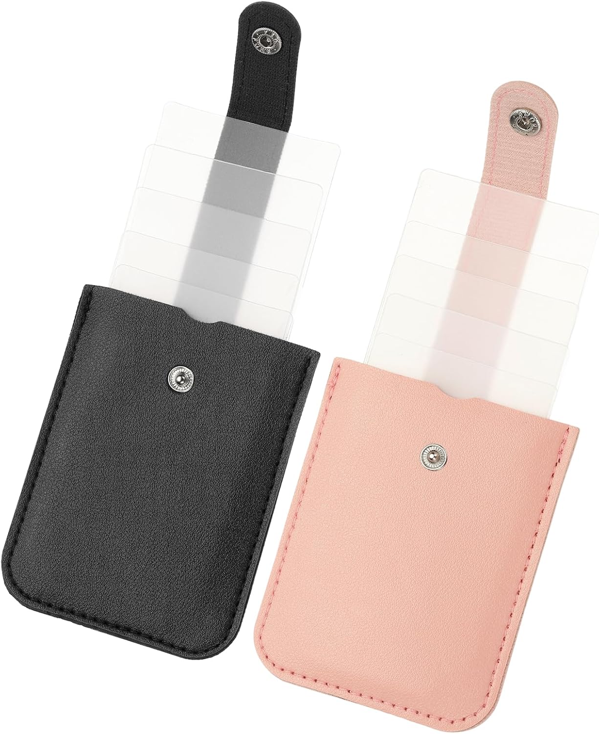 PATIKIL 2Pcs Slim Minimalist Wallet, Leather Pull-Out Front Pocket Wallets Credit Card Holder for Women and Men, Pink/Black