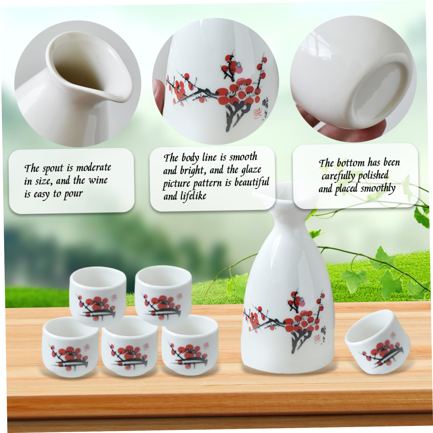 Set di sake giapponesi, set di sake ceramici resistenti al calore comprende 1 bottiglia tokkuri e 6 tazze Ochoko, Coppa Saki Flower facile da pulire per i viaggi per ufficio, stile 2
