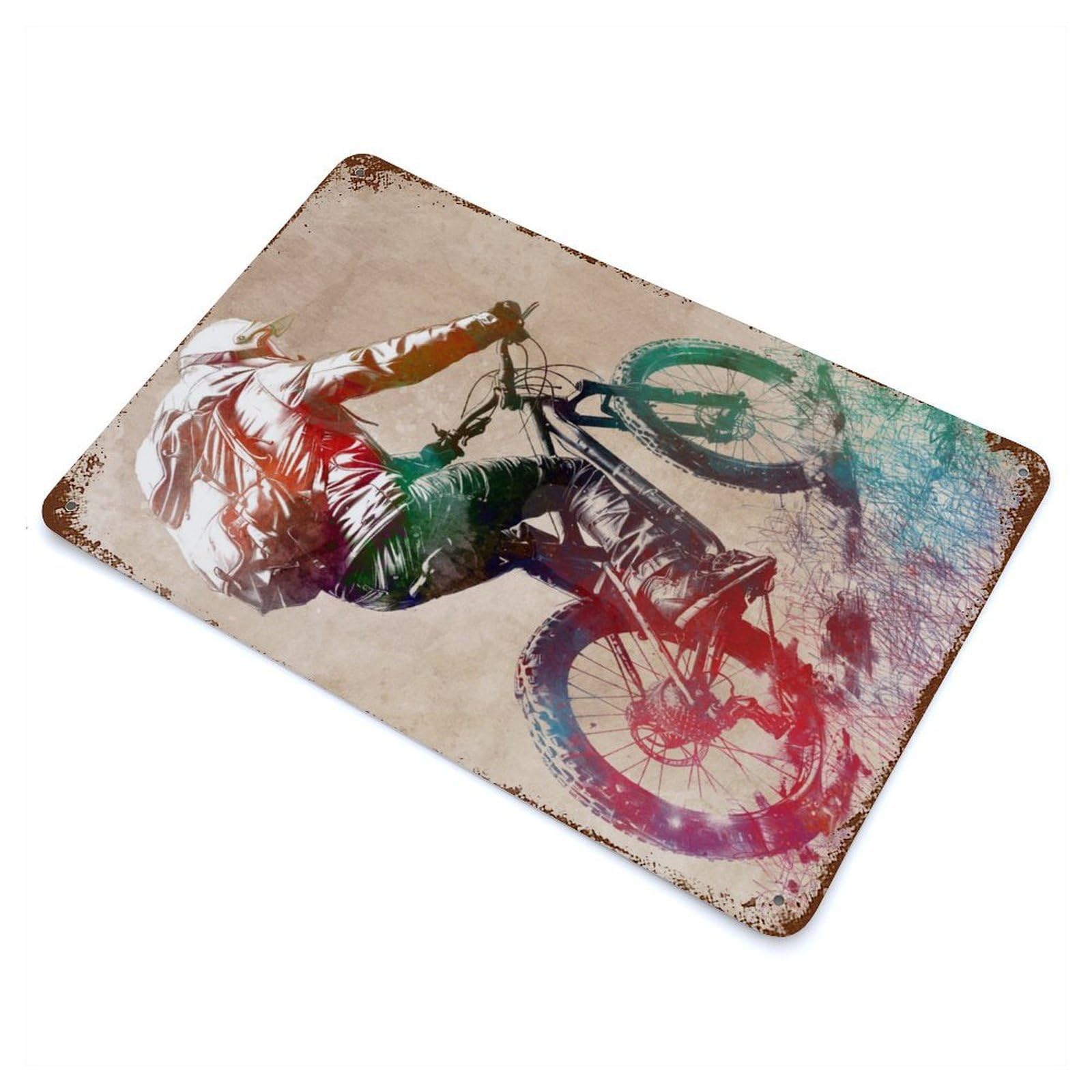 Mountain Biker Watercolor 11.8"x7.9" Retro Metal Sign, Old School Wall Decor for Office, Studio And Wall Decor
