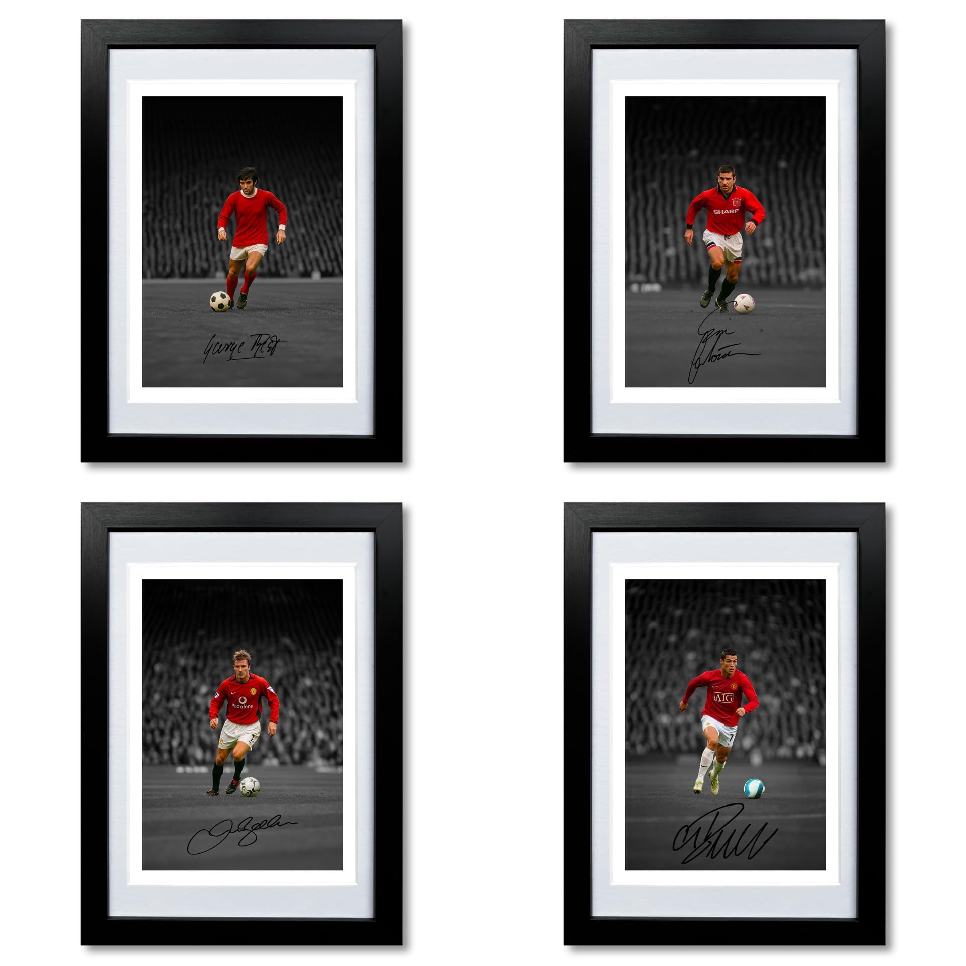 Mounted Gifts Trading All 4 Legends Framed & Mounted Manchester United Legends Cristiano Ronaldo David Beckham Eric Cantona George Best Signed Photo Poster Print Autograph Memorabilia Gift Man U Famous Number 7'S (All 4 Legends Framed & Mounted)