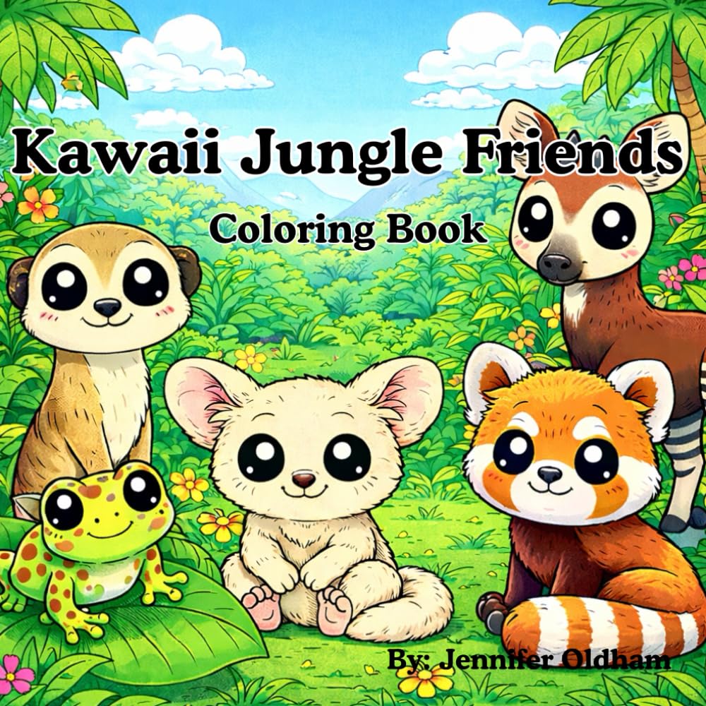 Kawaii Jungle Friends Coloring Book