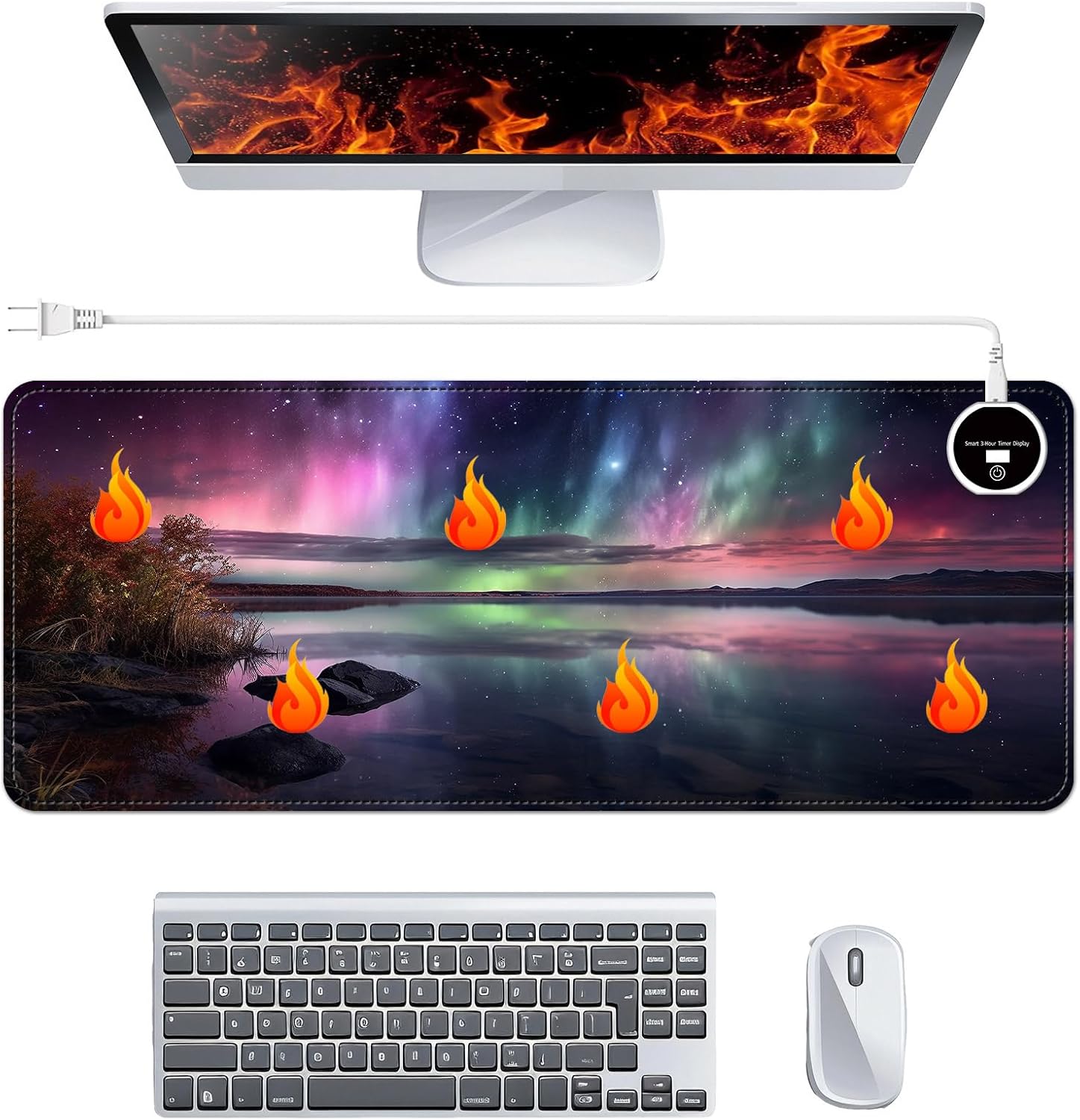 Heated Desk Pad 31.5" x 13", Multistage Control 30 to 55, Auto Shut-Off After 3 Hours, Extended Edition Gaming Mouse Mat, Leather Heated Mouse Pad, Auroral Starry Sky