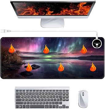 Heated Desk Pad 31.5" x 13", Multistage Control 30 to 55, Auto Shut-Off After 3 Hours, Extended Edition Gaming Mouse Mat, Leather Heated Mouse Pad, Auroral Starry Sky