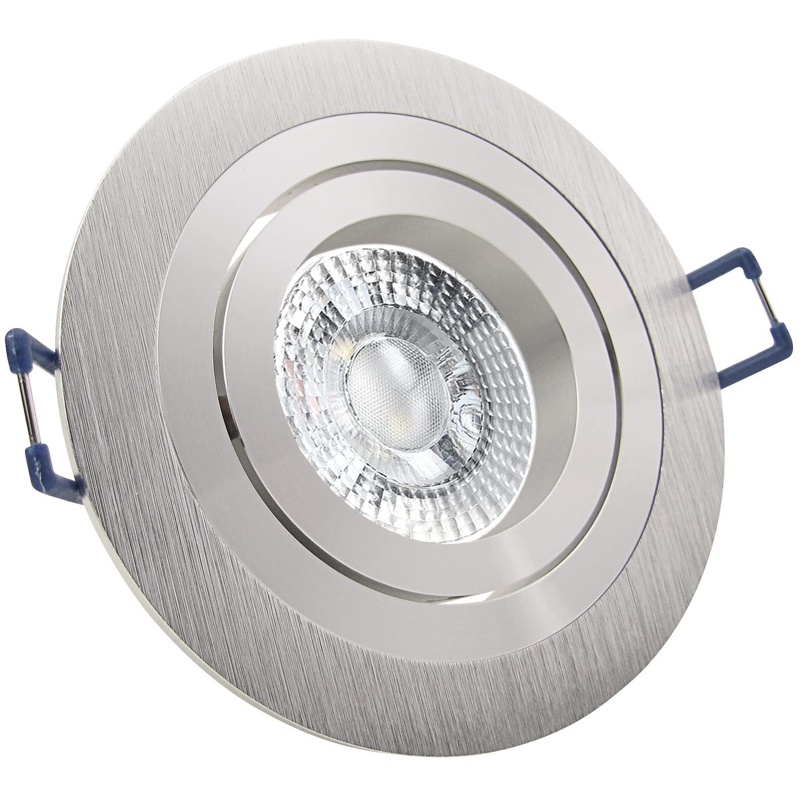 trendlights24 Noble LED Decken Einbaustrahler Alu Silber 7W dimmbar 3er Set | Einbauleuchte, rund, LED Spots, GU10, 50° Abstrahlwinkel, Warmweiß, 3000K, Spot, austauschbar, Deckenspots, schwenkbar