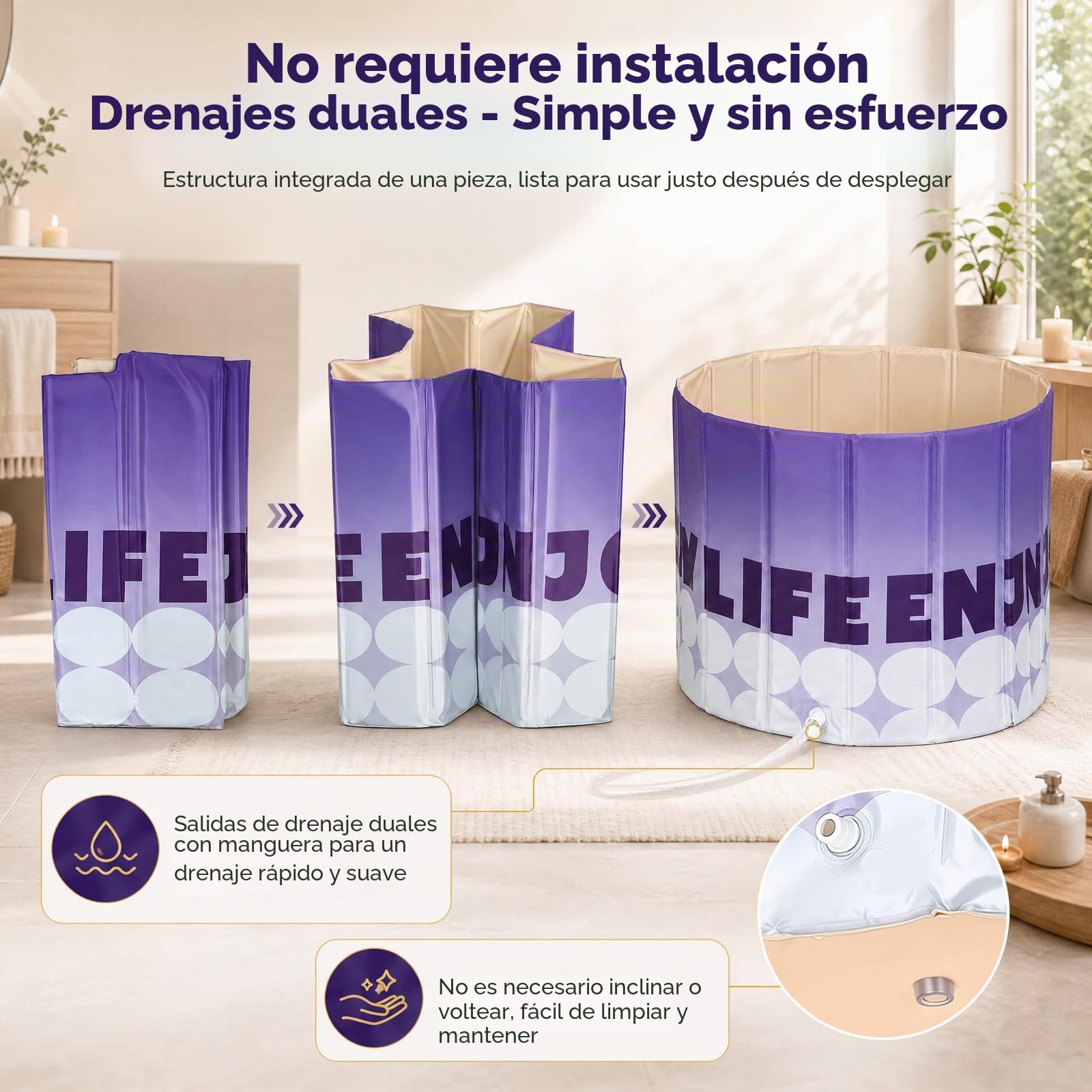 Bañera plegable para adultos, bañera portátil de 80 cm, bañera plegable con aislamiento de 5 capas y doble desagüe, bañera inflable compacta para baños pequeños, camping y RV