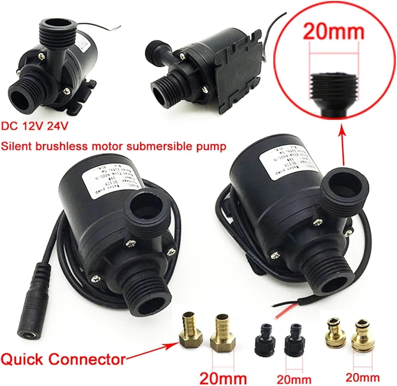 DC 12V 24V Silent Portable Brushless Motor Submersible Pump 1/2" Quick Connector Suitable Cooling System Fountain Water Heater(4.5V)