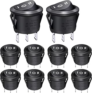 Taiss Runder Wippschalter, Wechselstrom, 250 V/10 A, 125 V/12 A, SPDT, 3-polig, 3 Positionen, Ein-/Ausschalter, Verriegelu...