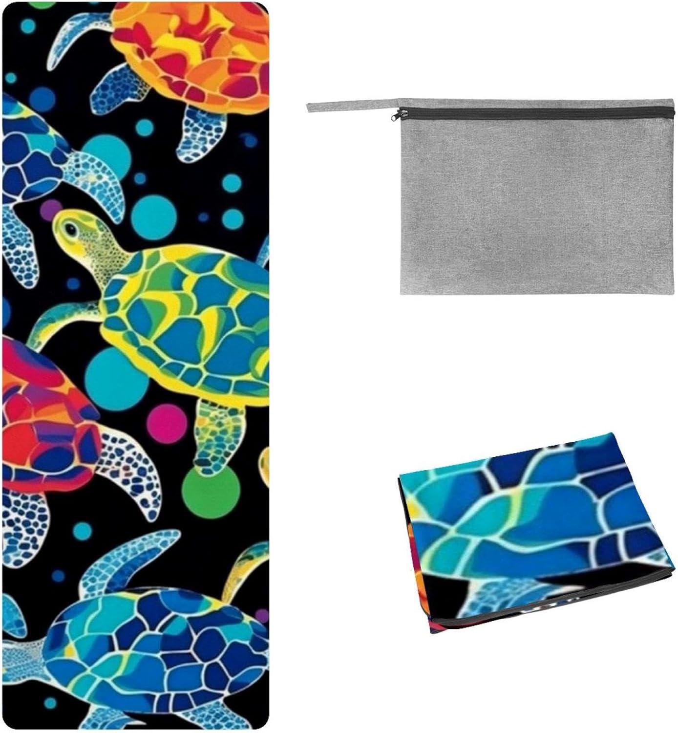Yoga Towel, Sea Turtle Pattern Non Slip Sweat Absorbent Hot Yoga Mat Towel for Hot Yoga, Pilates and Fitness - 72.8" x 26.8"