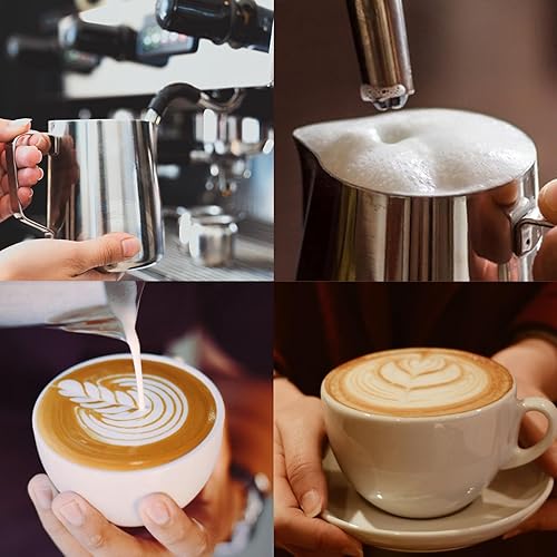 Miniatura 10 de Jarra de espuma de leche, jarra de acero inoxidable de 32 onzas, jarra de vapor para café, barra de café, capuchino, accesorios para máquina de café