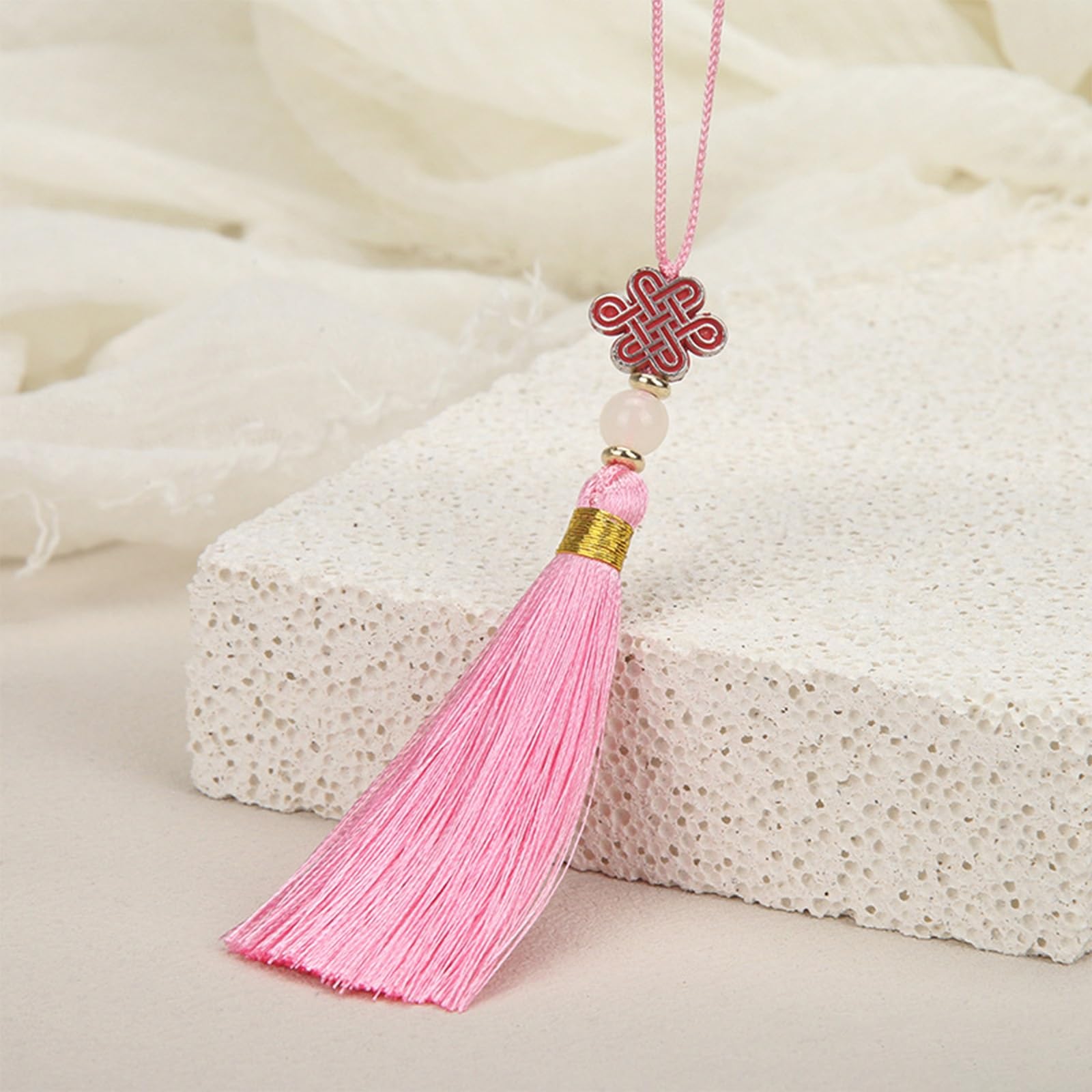 Mini Tassels Silky Tassels with Beads Chinese Knot Small Pom Poms Decoration for DIY Projects Bookmark Keyring(C,30PCS)