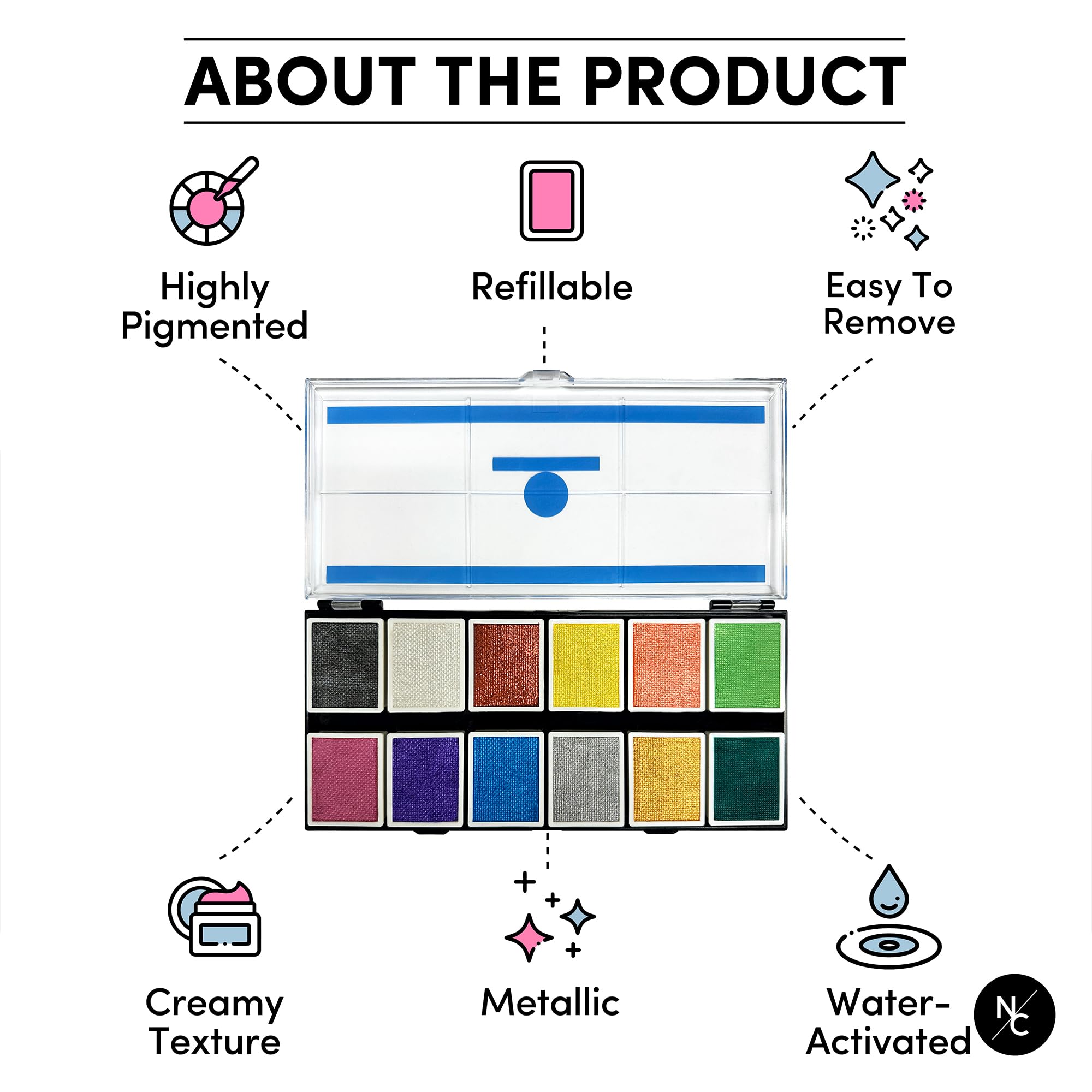 Narrative Cosmetics Metallic 12 Color Palette, Luxury Water Activated Makeup for Face and Body - Image 4
