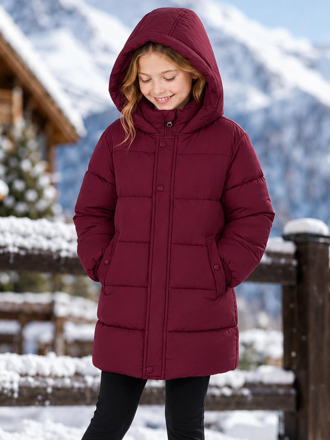 Happy Cherry Kinder Winterjacke mit Kapuze Jungen Mädchen Wintermantel Warm Fleece-Futter Kapuzenparka Winddicht Reißverschluss Outdoor Outwear Mäntel