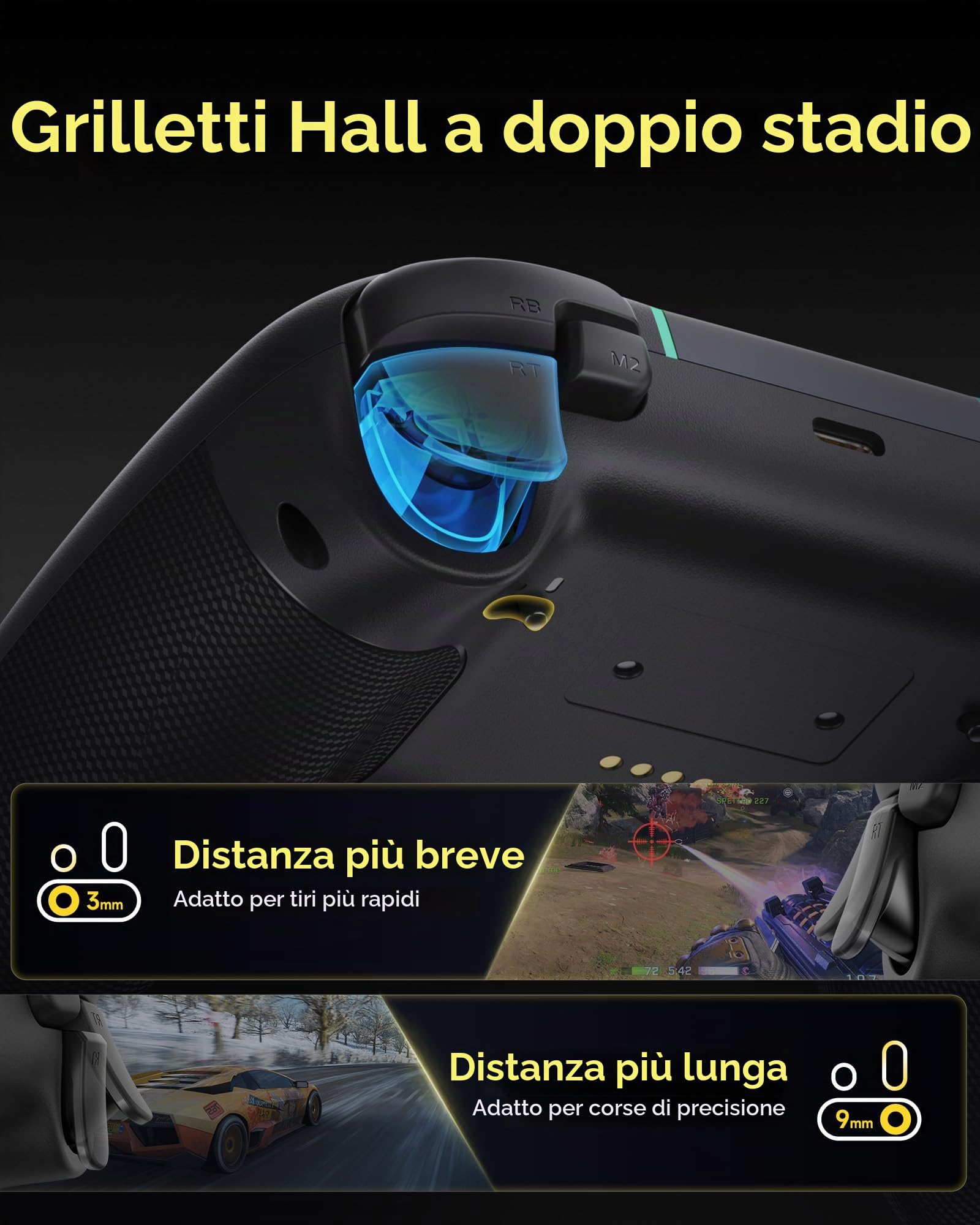 EasySMX X05Pro Controller PC Wireless con Base di Ricarica, 1000Hz, Joystick Hall, Tasti Silenziosi, Grilletti 2 Stadi, D-Pad 8 vie, 1000mAh, 2 Posteriori Programmabili, PC/Switch/Android/iOS – Nero.