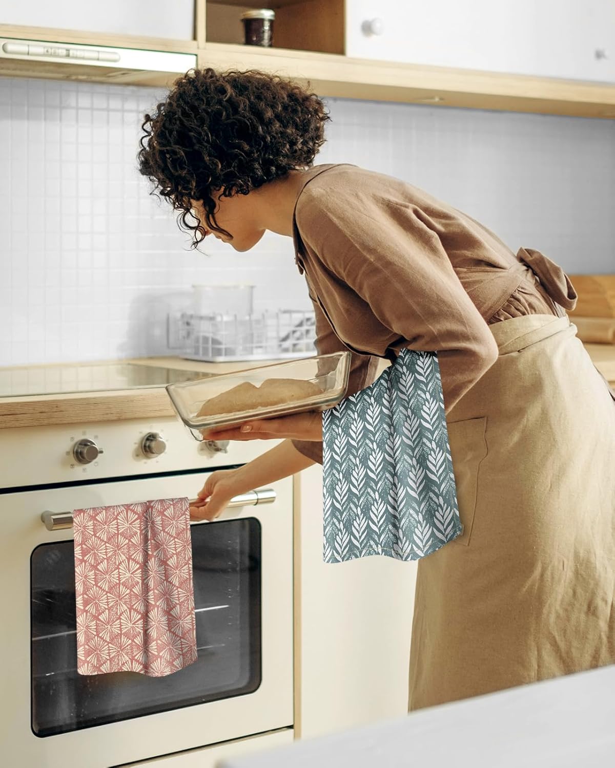 2 Pack Flour Sack Kitchen Towels - 16x26 Inch Cotton Dish Towels with Hanging Loop Reusable Geometric Boho Modern Retro Tea Towel Absorbent Dishcloths Home Decor, Botanical Flower - Image 6