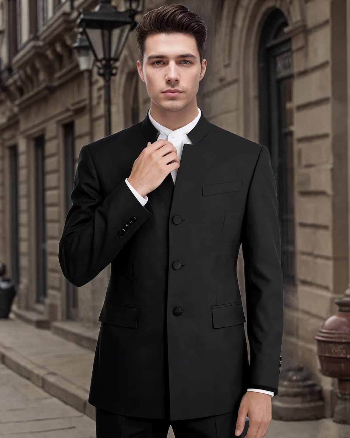 Chinese Suits for Men Slim Fit 2 Piece,Chinese Stand Collar Suits Blazer Pant Set for Business Formal Casual