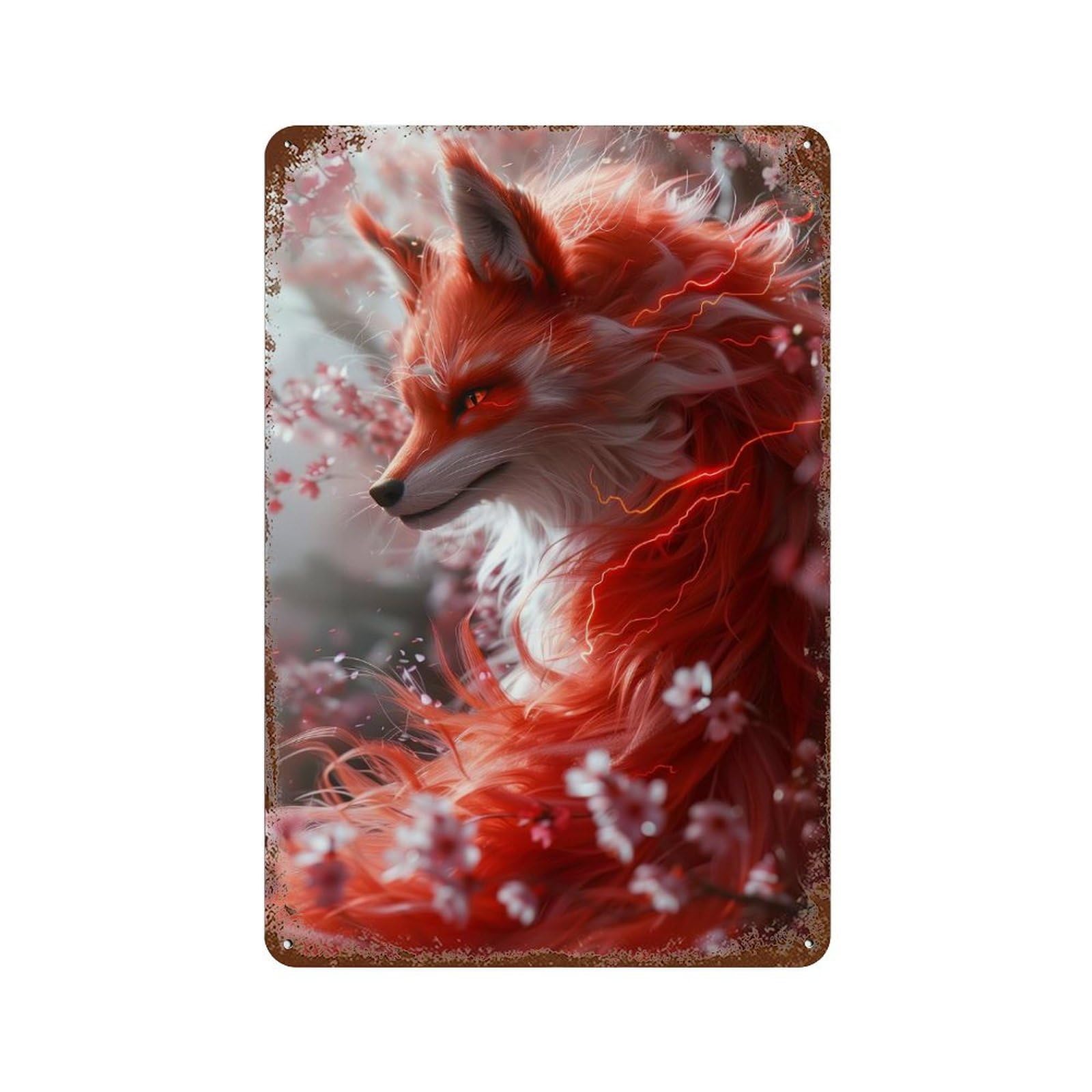 Decorative Tin Sign with Red Fox Fantasy Design 11.8"x7.9", for Basement, Hobby Room And Garage Decor, Farmhouse Wall Decor
