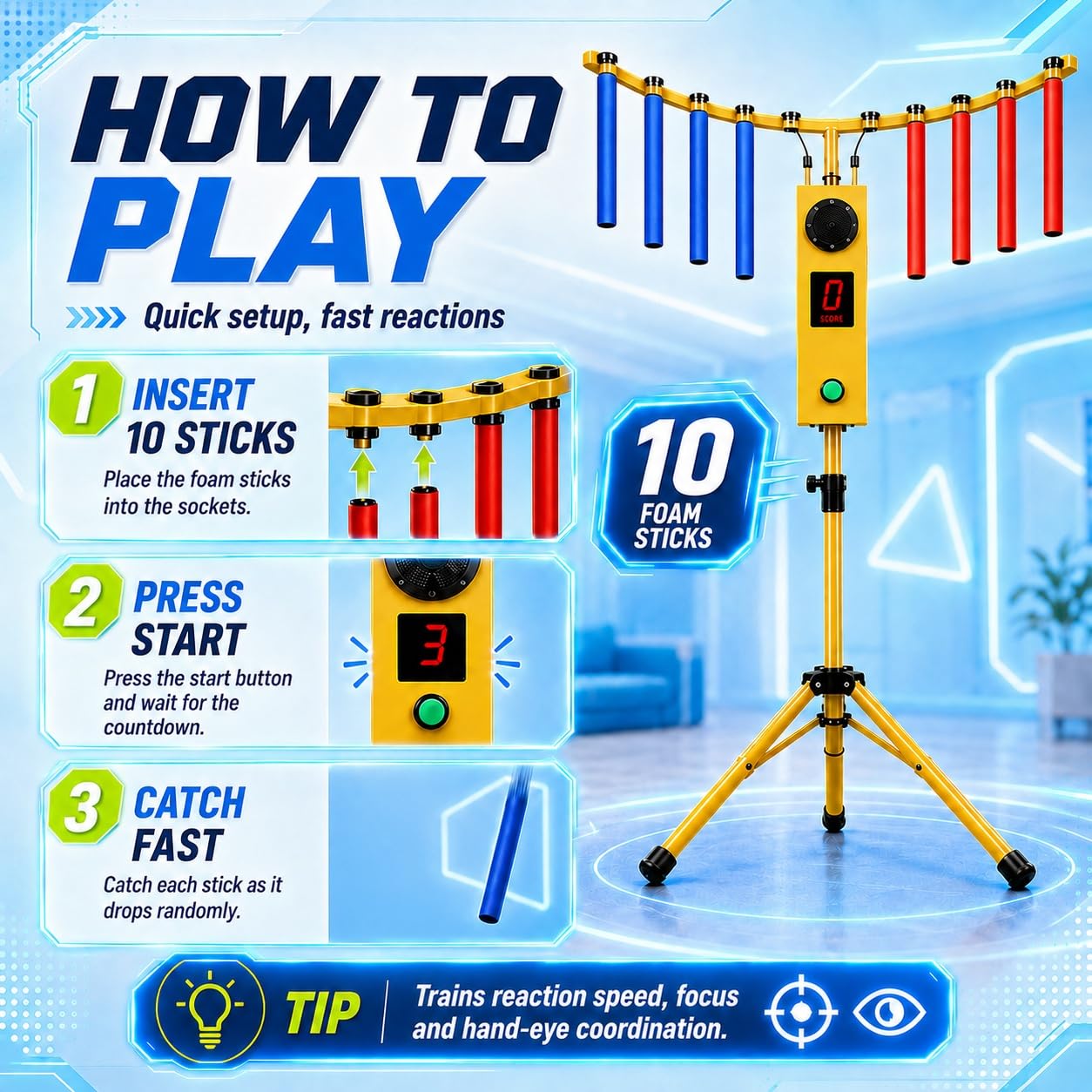 Juego Arcade de coordinación Mano-Ojo Catch Stick