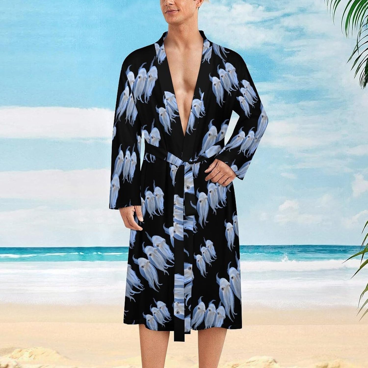 Three White Cuttlefish Mens Robe Long Bathrobe for Women Bath Robes Lightweight Soft Printed Sleepwear