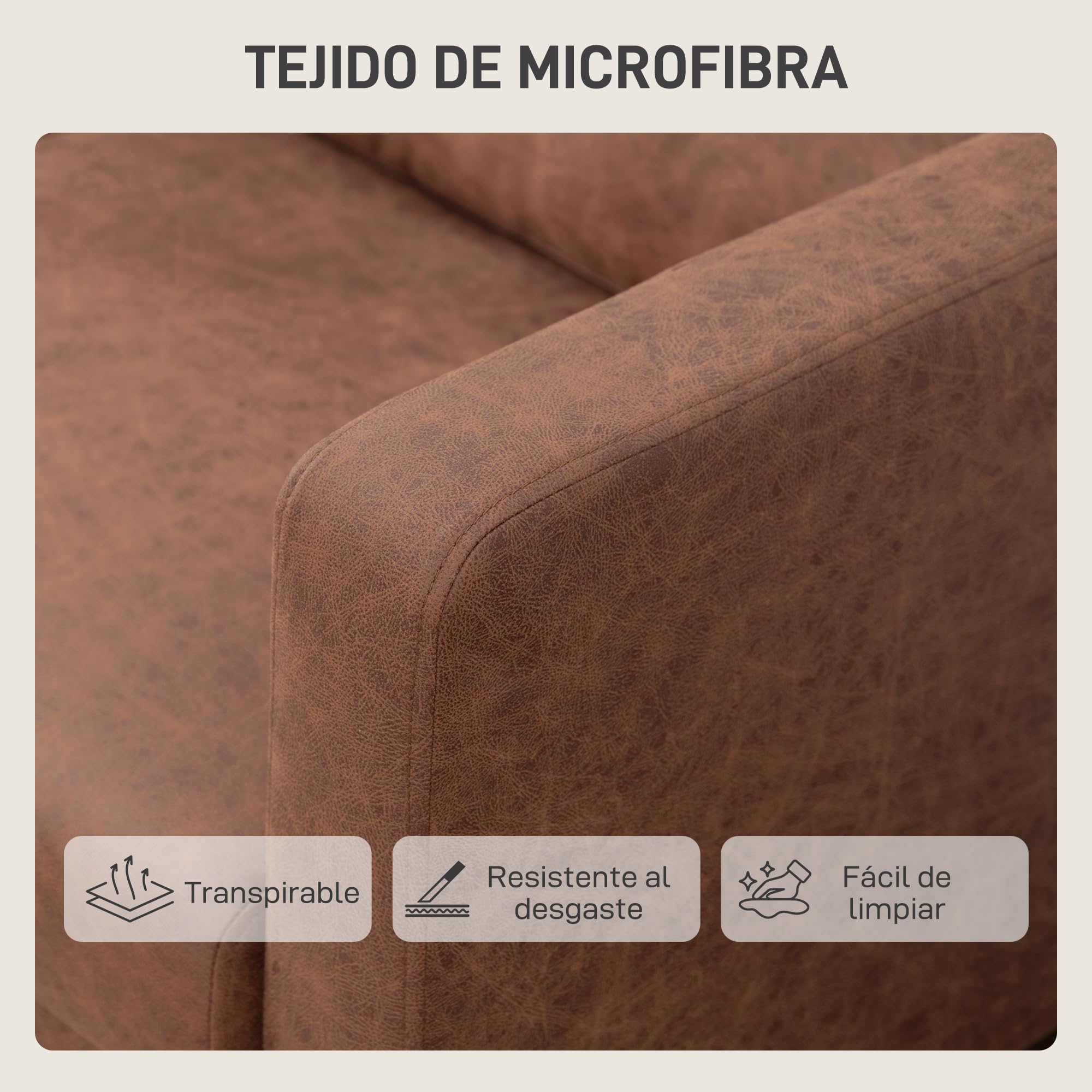 HOMCOM Sofá de 2 Plazas, Tapizado en Microfibra, Sofá Moderno con Patas de Madera, Reposabrazos, para Salón, Dormitorio, Oficina, Sala de Estar, 130x78x85 cm, Marrón