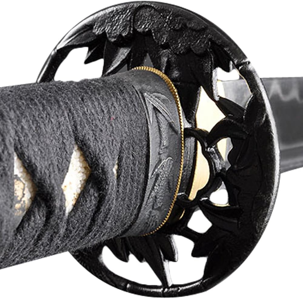 Handmade Sword - Fully Functional Japanese Samurai Katana Sword, Fully Hand Forged, Full Tang, 1045 Carbon Steel, Sharp, Heat Tempered, Bamboo Design Tsuba, Burgendy Scabbard