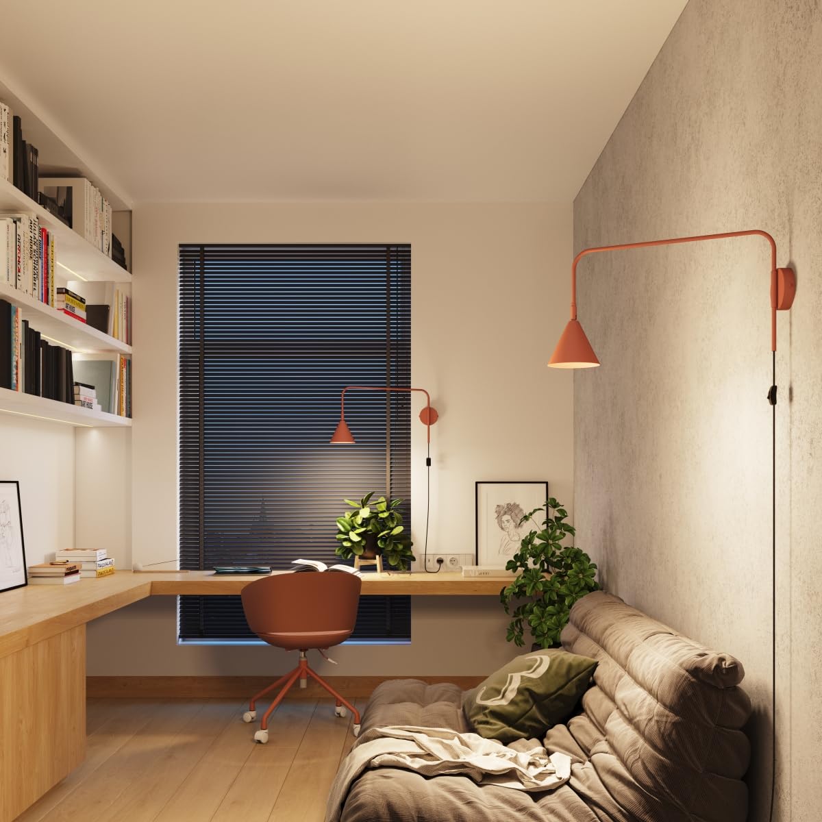 SOLLUX lighting Wandleuchte Innen - Wandlampe Stahl - 1 Flammig - LED Lampe Glühbirne - Roter Ocker Nox