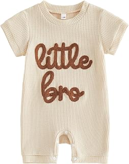 allshope Newborn Baby Boy Summer Outfit Romper Letter Embroidery Short Sleeve Jumpsuit Bodysuit Cute Infant Waffle Clothes