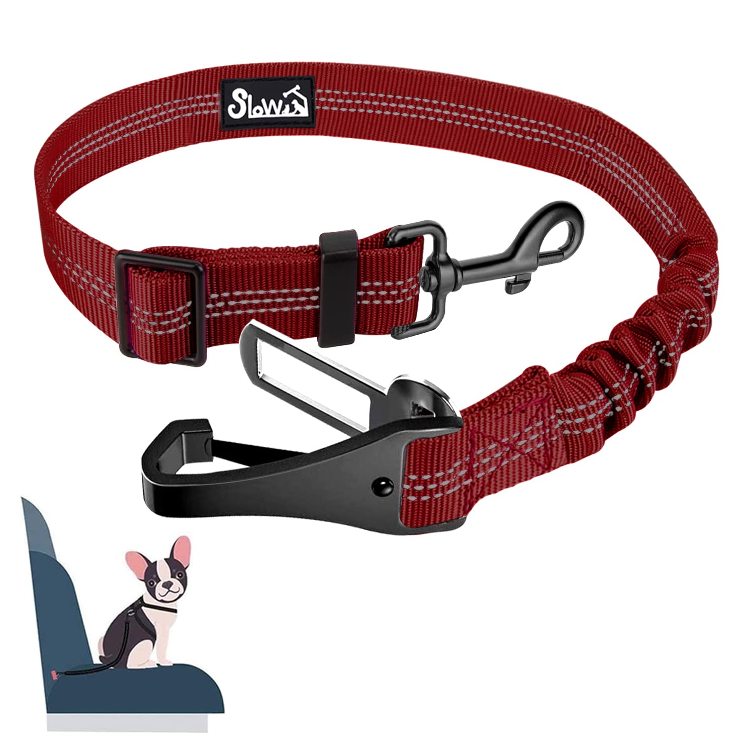 Eyein Dog Seat Belts for Cars UK, 2 in 1 Attachment Dog Car Harness Belt, Hook Latch Bar & Buckle with Anti Shock Elastic Nylon Bungee Buffer, Adjustable Reflective Duty Pet Safety Belts for Vehicle
