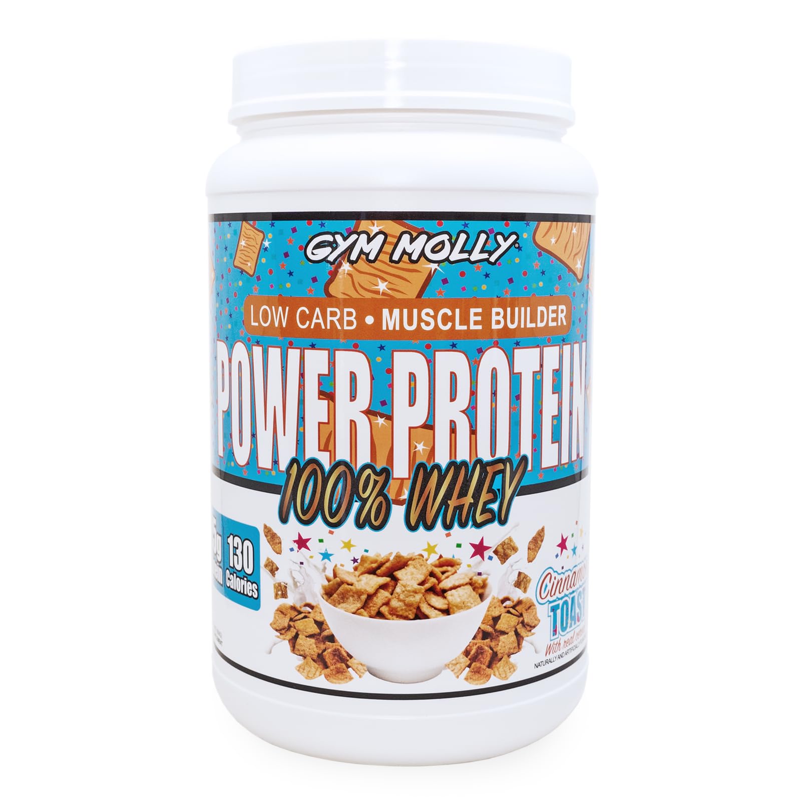 Gym Molly Power Protein Powder, 100% Whey Protein Isolate, 25g of Protein, 5.5g BCAAs, Fast Absorbing - Ready to Give You Fuel Around The Clock - 2lbs, Cinnamon Flavored