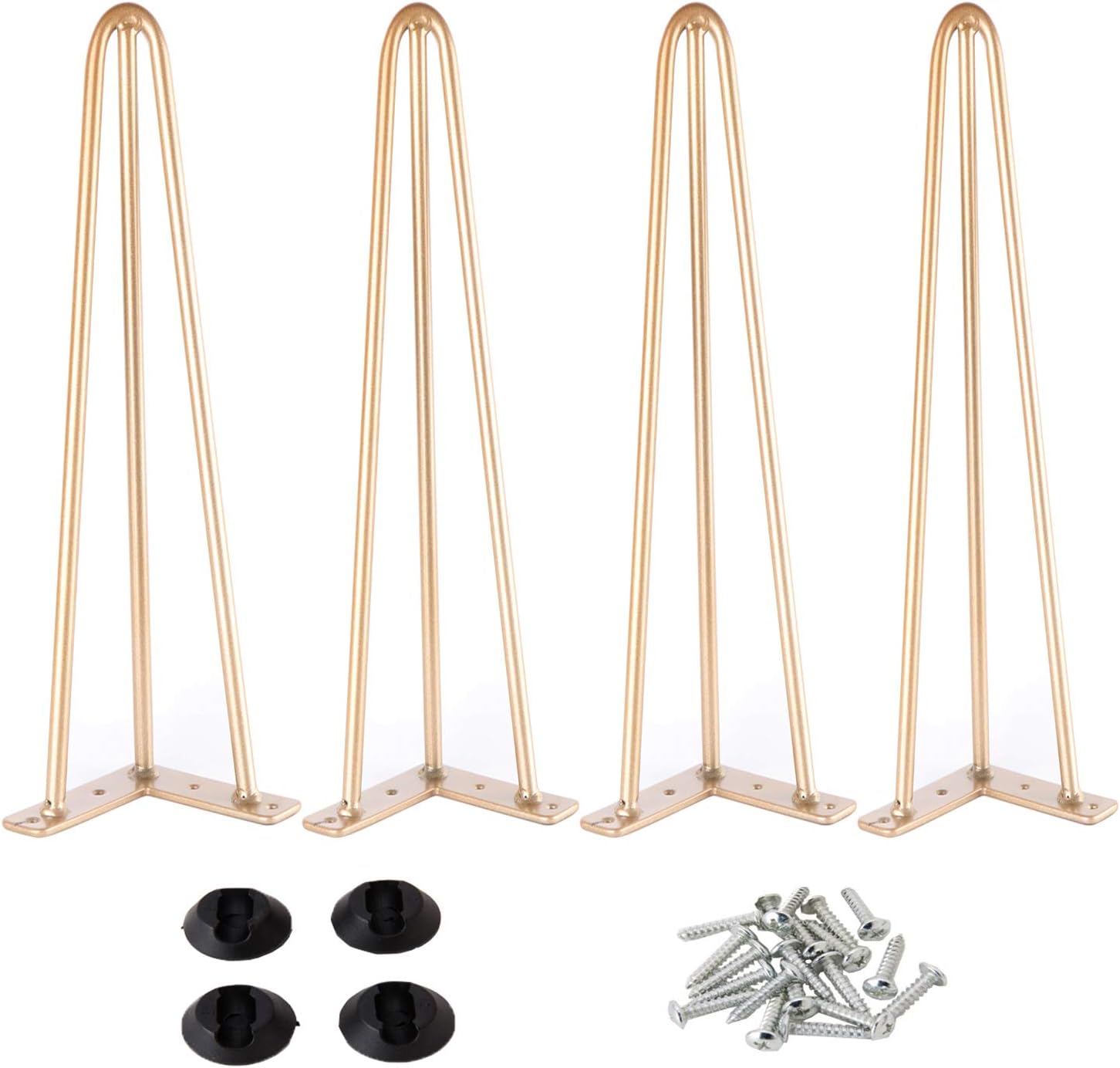 Osring 24 Inch Hairpin Table Legs with 1/2" Dia 3-Rods, Heavy Duty Metal Hairpin Furniture Leg for Coffee Table and Patio Bench, Gold Furniture Feet with Floor Protectors for Home DIY Project, 4 Pack