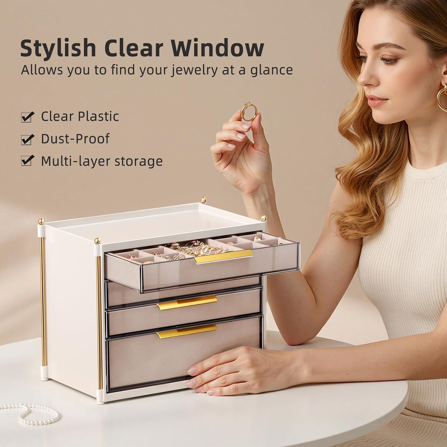 INVSSENE Jewelry Box Organizer,4 Layers Jewelry Holder and Storage for Earring, Ring, Necklace, Bracelets Gifts for Women Girl