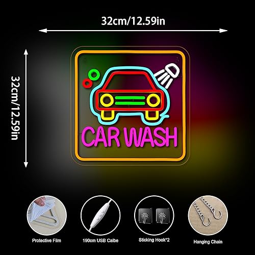 Miniatura 3 de Letrero de neón para lavado de autos, luces de neón alimentadas por USB, ultra brillante, regulable, decoración de pared para instalación de Lavado