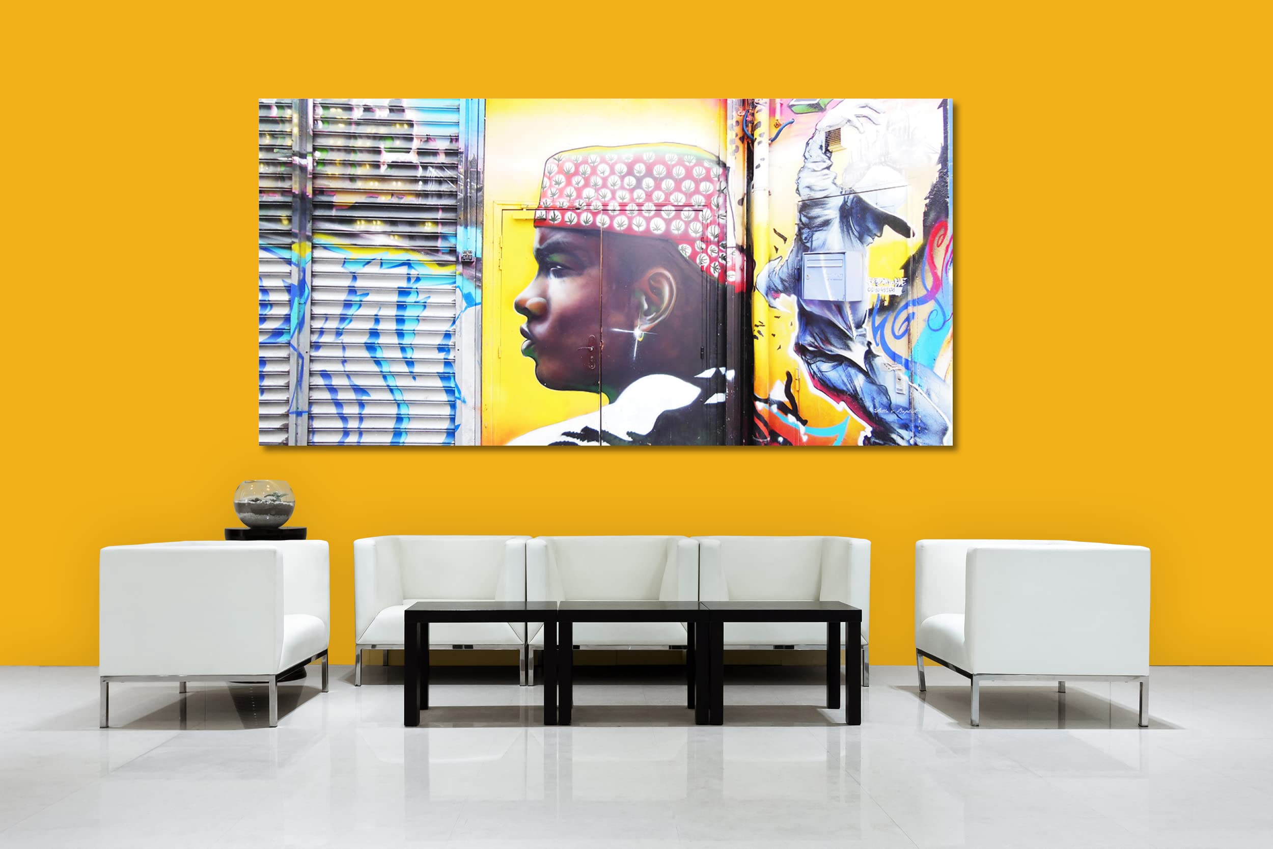 Glücksvilla - Graffiti 1 (Leinwand-Bild 2 cm, 160 x 80 cm) | div. Maße - aus DE - Kunstdruck Deko Wandbild quer - Paris Gemälde sprayen Kunst Mann Airbrush