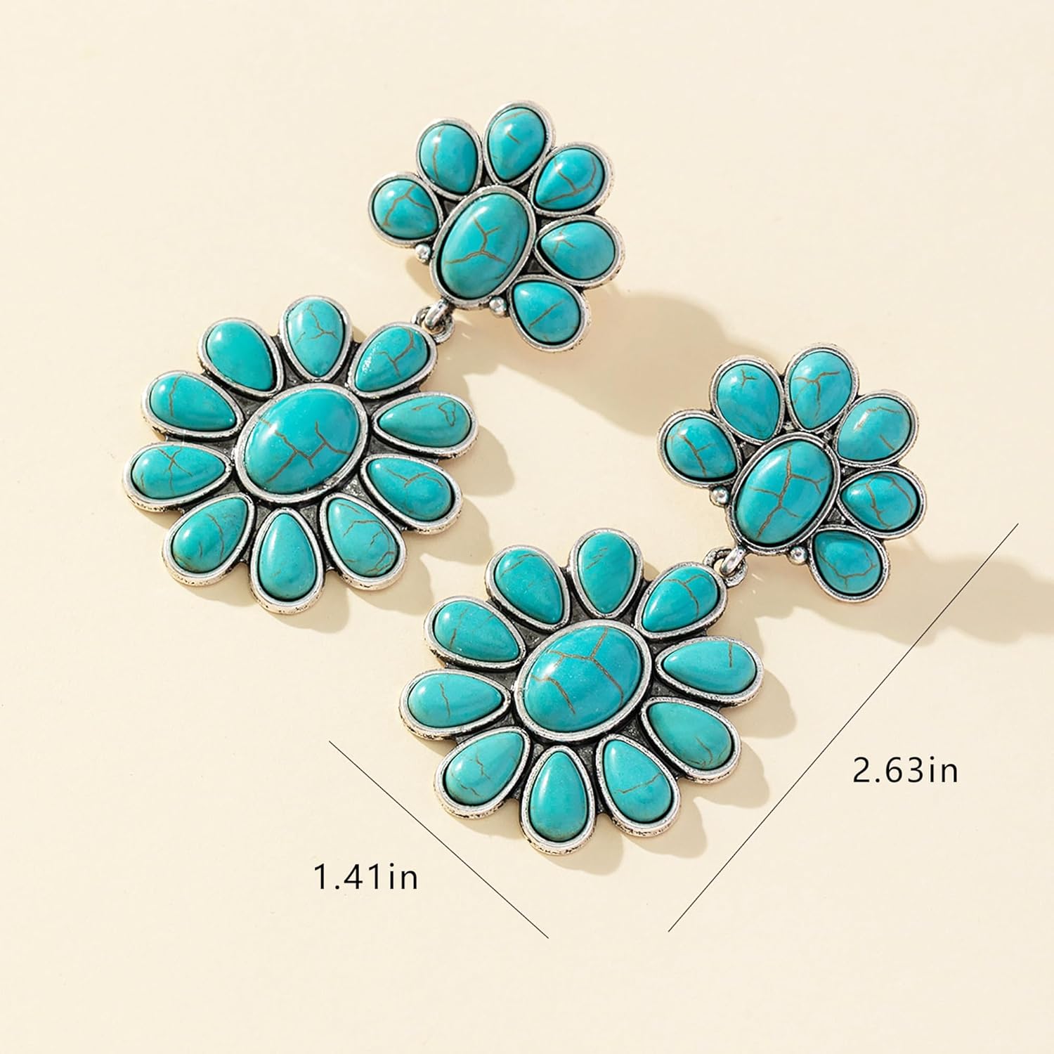 4 PCS Western Turquoise Jewelry for Women Boho Vintage Navajo Pearl Necklace Earring Bracelet Ring Set Country Cowgirl Accessories for Gift - Image 8