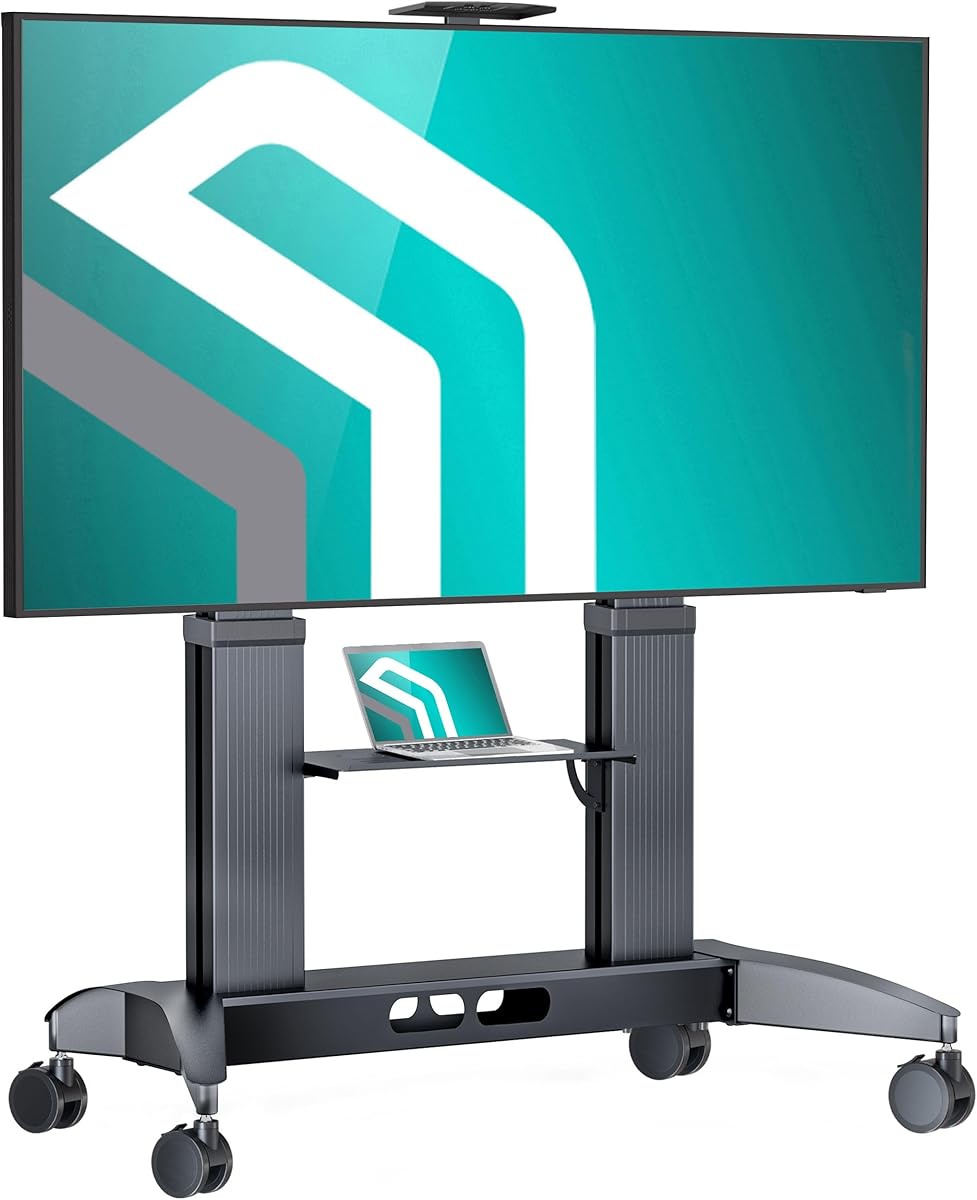 ONKRON Mobile TV Stand on Wheels for 70-110 Inch Screen, max Load 320 lbs, Heavy Duty, Height Adjustable TV Portable Stand, max VESA 1000x600, Aluminum TV Cart Rolling TV Stand with Shelf Black