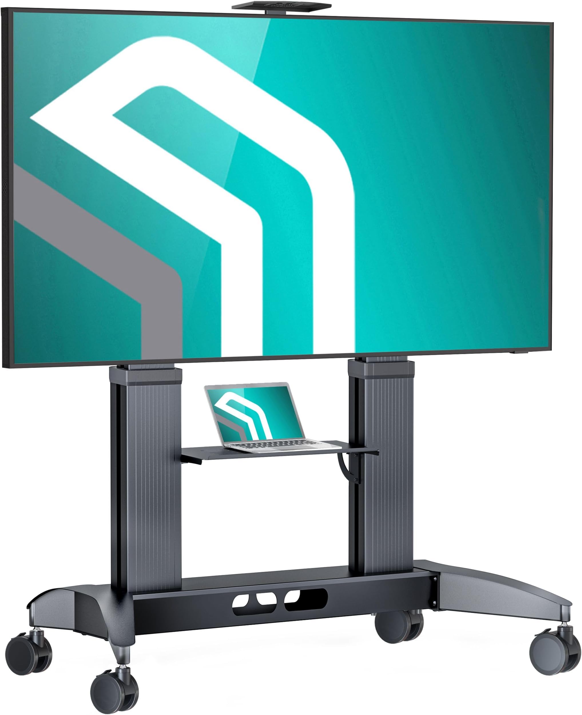 Mobile TV Stand on Wheels for 70-110 Inch Screen, max Load 320 lbs, Heavy Duty, Height Adjustable TV Portable Stand, max VESA 1000x600, Aluminum TV Cart Rolling TV Stand with Shelf Black