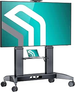 ONKRON Mobile TV Stand on Wheels for 70-110 Inch Screens, Max Load 320 lbs, Height Adjustable, Aluminum Frame, with Shelves, Black