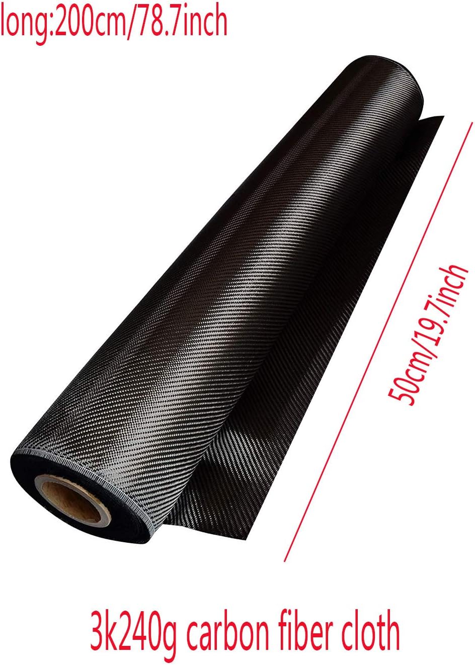 Carbon Fiber Fabric Fiber Cloth 240g/m² Plain Weave 50cm x 200cm (19.7inch x78.7inch)