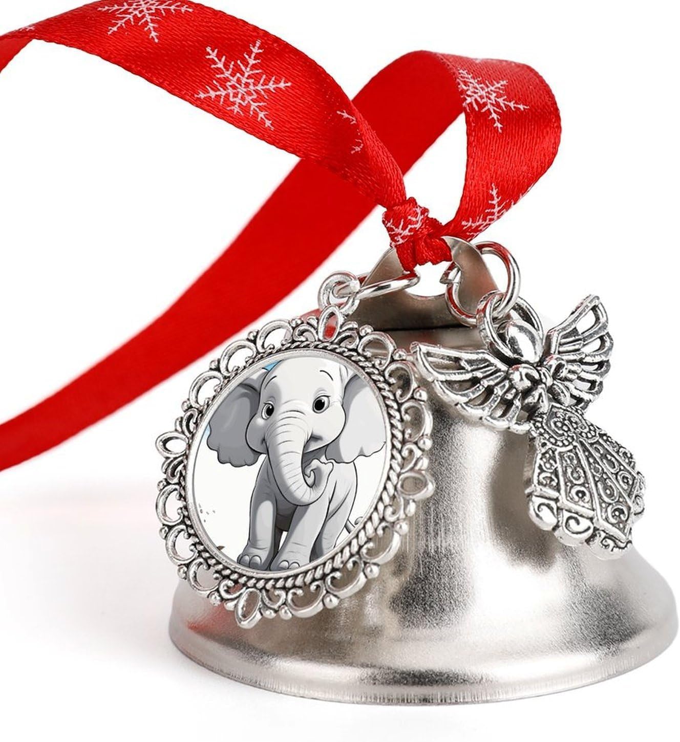 White Elephant Bell Ornament Red Ribbon for Christmas Tree Holiday Decoration Personality Believe Bell Ornaments Sleigh Bells for Winter New Year Party Supplies