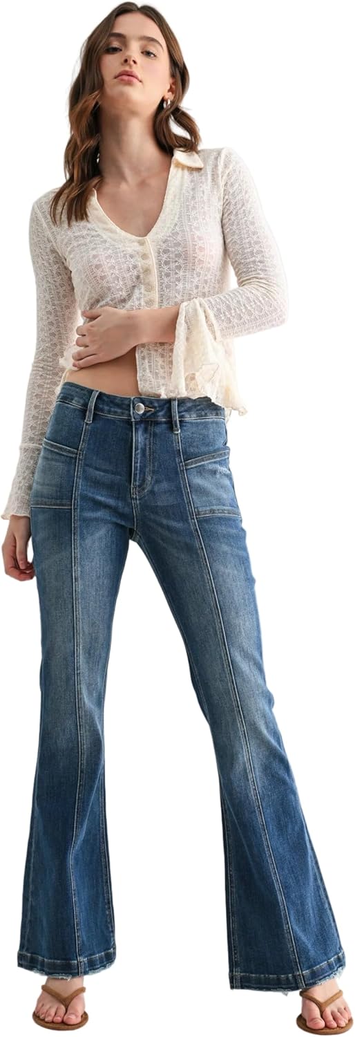 Mica Denim - High-Rise Flared Leg Jeans with Front Seam Detailing (33" Inseam, Extra Long) - Includes Official Tag