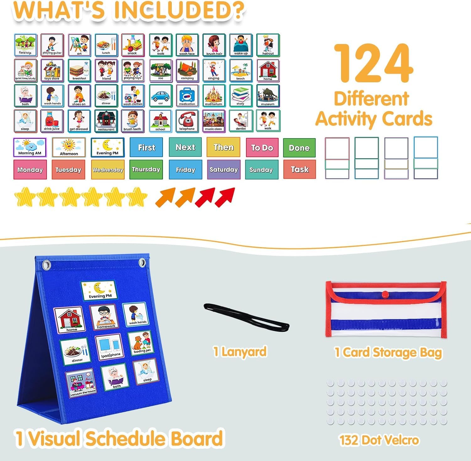 Visual Schedule for Kids with Autism Chore Chart for Toddler Planning Board Daily Routine Chart Autism Learning Materials Classroom, Home Use with 124 Cards (Blue)