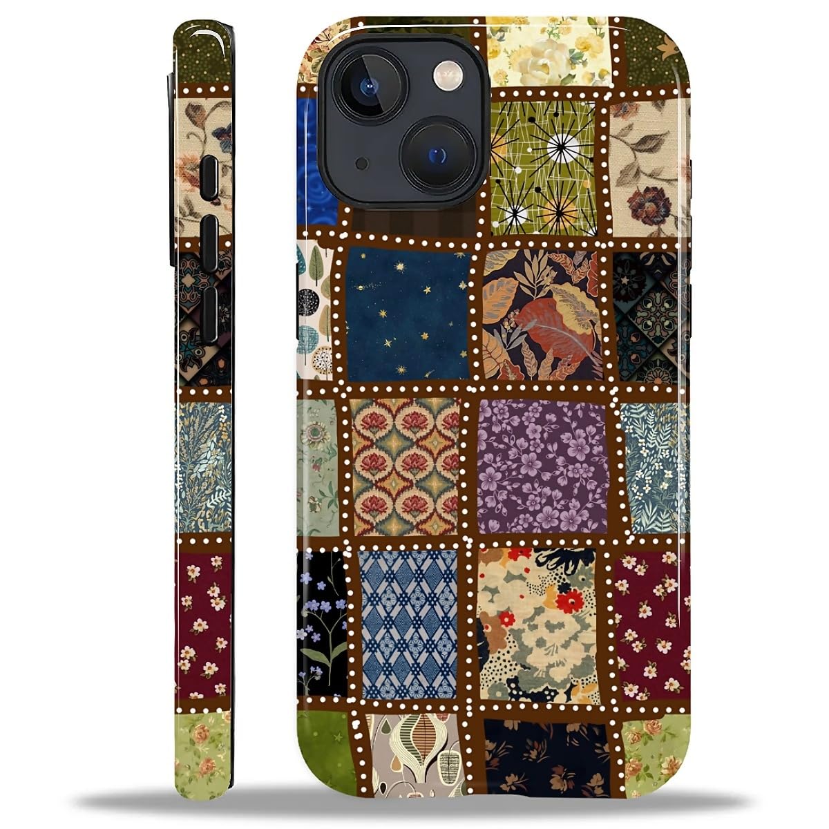 MQJCYB Case for iPhone 14 13, Hybrid Heavy Duty 2 in 1 Full Body Rugged Shockproof Protection Glossy Case for iPhone 14 13 - Checked Fabric Pattern