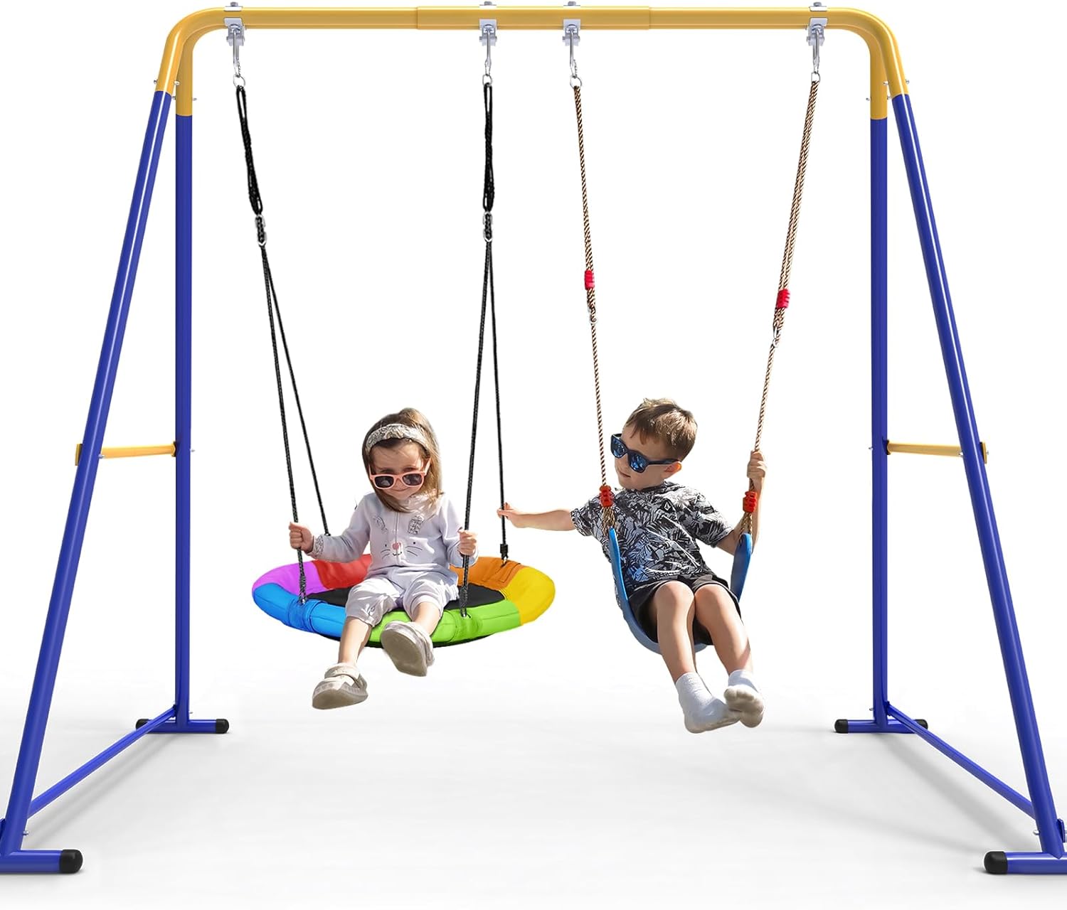 TalecoGear Toddler Backyard Swing Set: 440lbs Heavy-Duty A-Frame with Saucer & Belt Swings for Kids & Adults