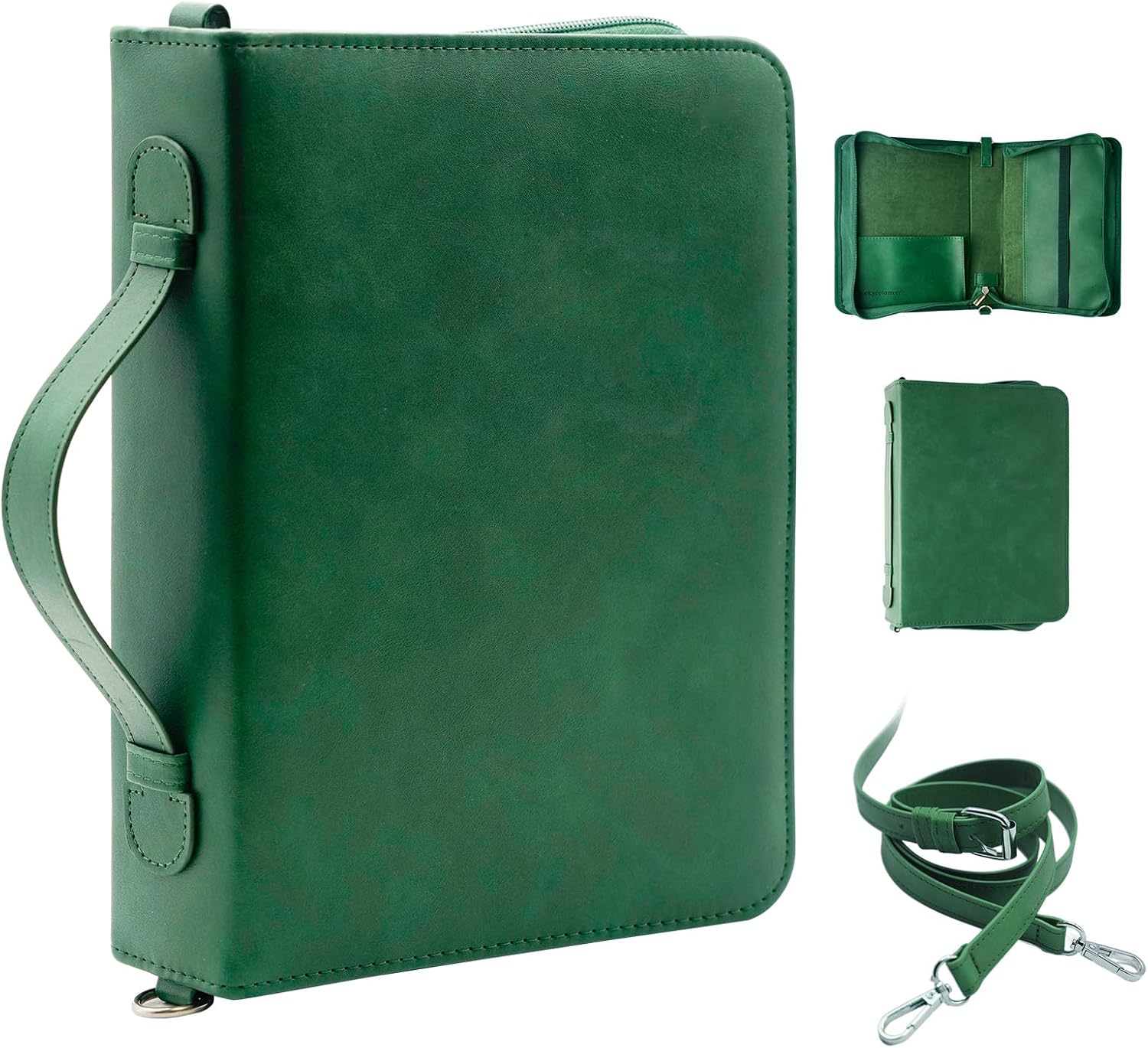 Bible Cover,Bible Cover Case for Women,Men&Children with Detachable Shoulder Strap,Handle for Bible and Other Book Accessories,Christian Art Gifts,PU Leather, Church Bag,Green