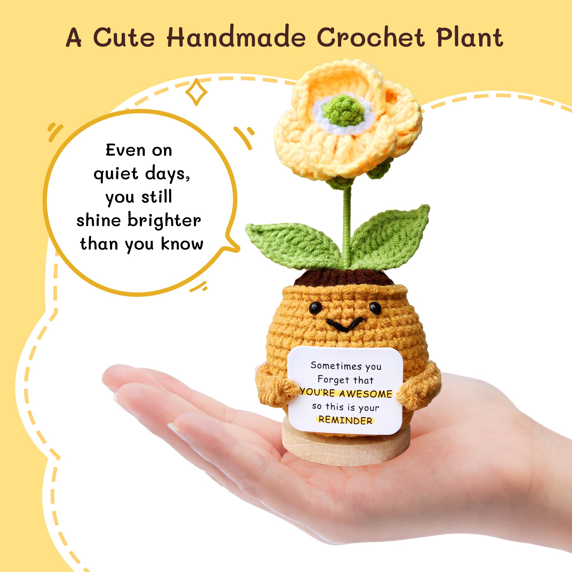 Positive Emotional Support Crochet Corn Poppy Flower Plant – Thank You Appreciation Gift for Women, Men, Mom, Teacher, Coworker, Friend