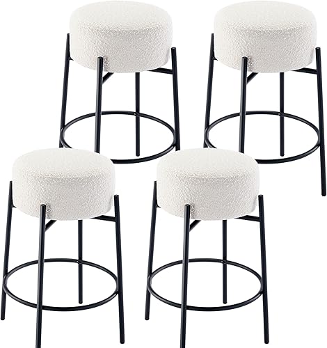Miniatura 10 de Juego de 2 taburetes de bar modernos de altura de mostrador, taburetes de bar giratorios blancos Boucle para isla de cocina, cómodas sillas