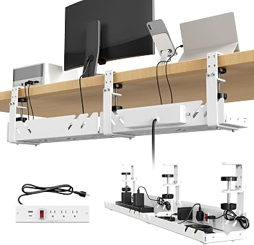 CABTE Under Desk Cable Management Tray with Power Outlet