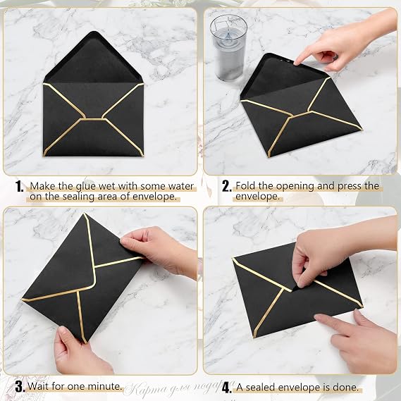 50 PCS Luxury Invitation Envelopes - 5x7 Black Envelopes for Wedding, Graduation