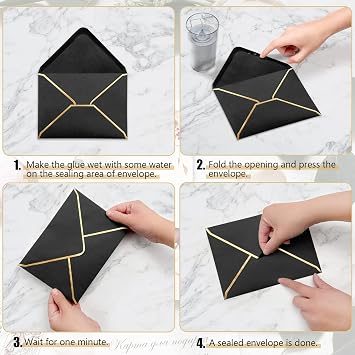 50 PCS Luxury Invitation Envelopes - 5x7 Black Envelopes for Wedding, Graduation