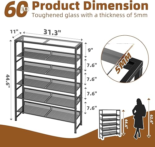 Miniatura 3 de Simple Trending Zapatero, organizador de zapatos de 6 niveles con capacidad para 25 pares, almacenamiento de zapatos de metal con estantes