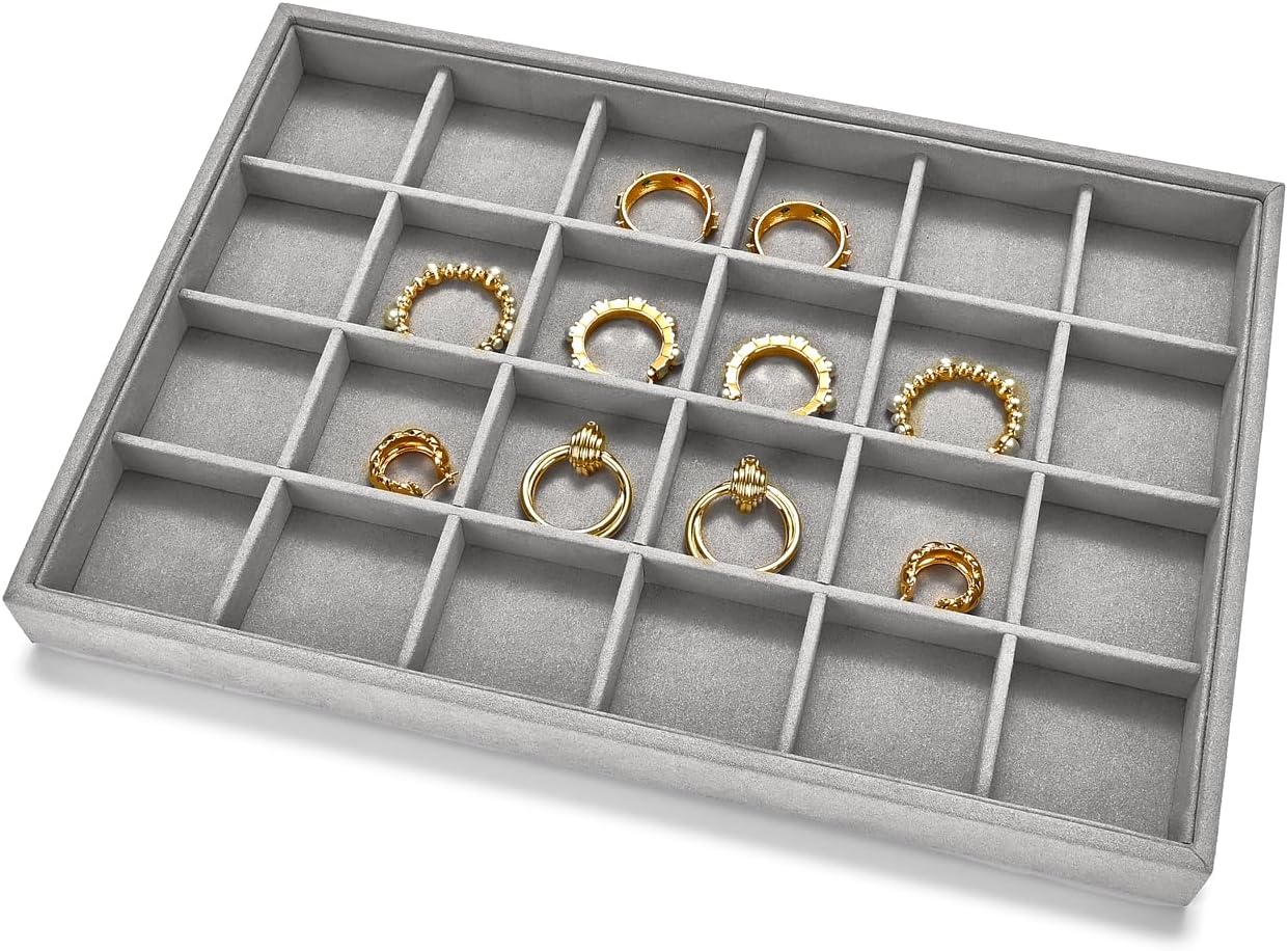 24 Grids Jewelry Tray Earring Organizer Tray Ring Earrings Holder Jewelry Drawer Organizer Storage Display Holder (Grey) Grey 24 Grids Tray